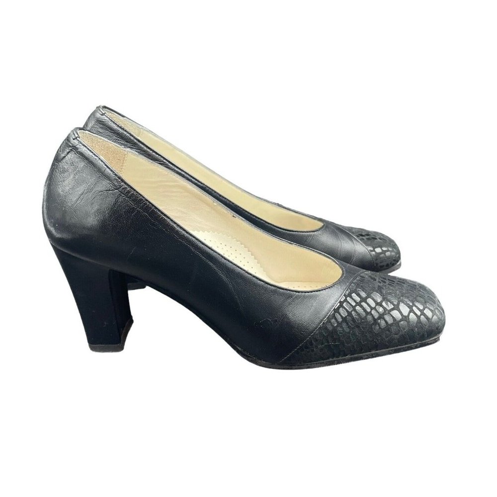Vera Moda Pumps Womens EU 37 US 7 heels Black Leather Classic Square Toe - Picture 5 of 7
